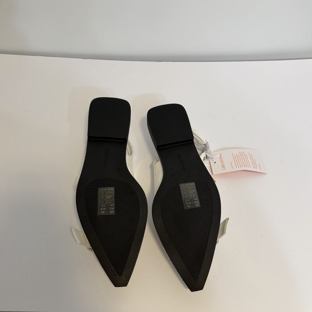 Creation Womens White Pointed Toe Slingback Flats Studded Buckle Shoes 10 NWT - Picture 4 of 4